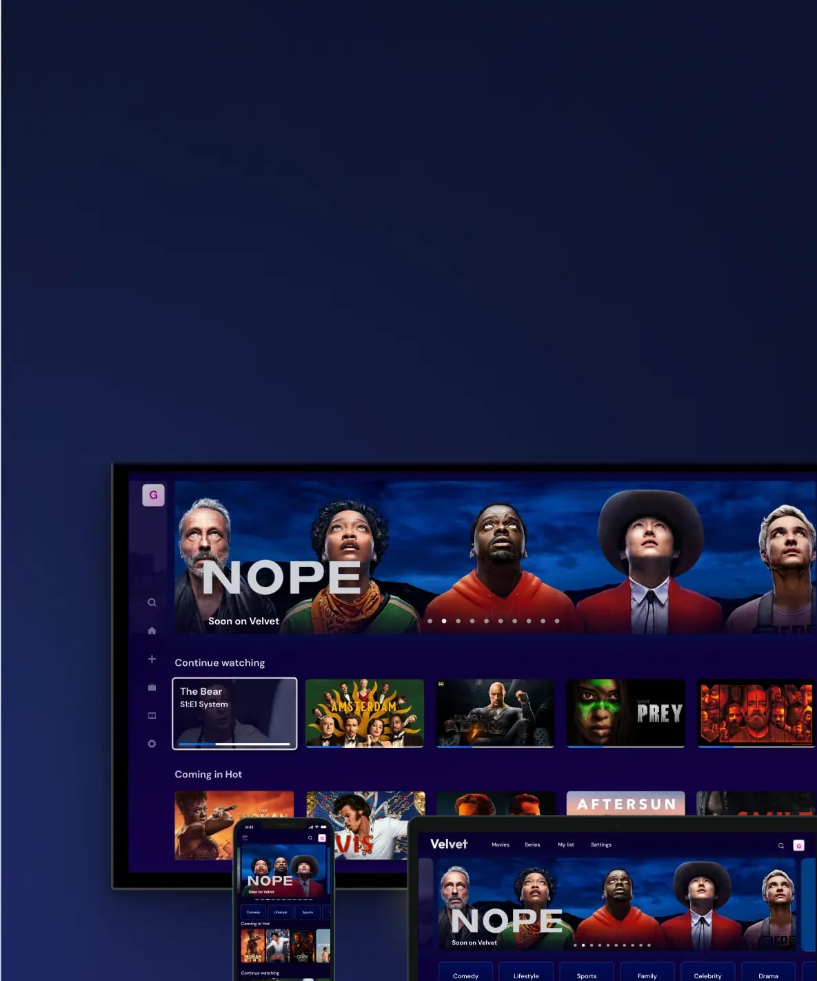 Velvet streaming platform interface for multiscreen media experiences