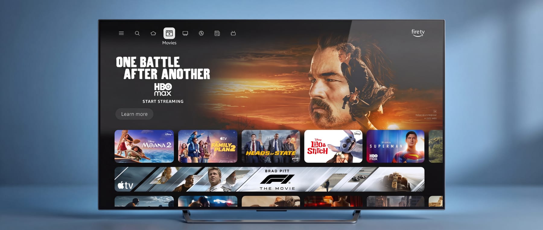 A Fire TV streaming interface on a living-room television